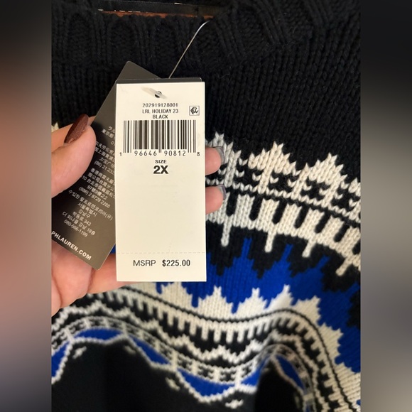 Lauren Ralph Lauren Women’s Crew Neck Knit Sweater 2X Black/Blue. Tag $225 - Picture 5 of 8